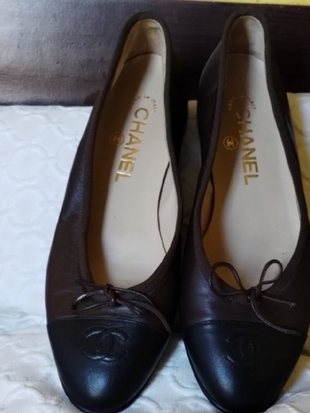 CHANEL Women's Dark Brown and Black Flats